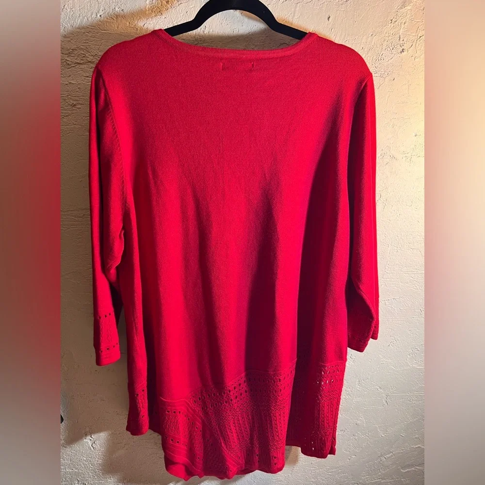 Kim Rogers Red Crochet Sweater 1X holiday